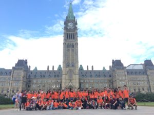 Group photo shot of summer camp students at Parliament